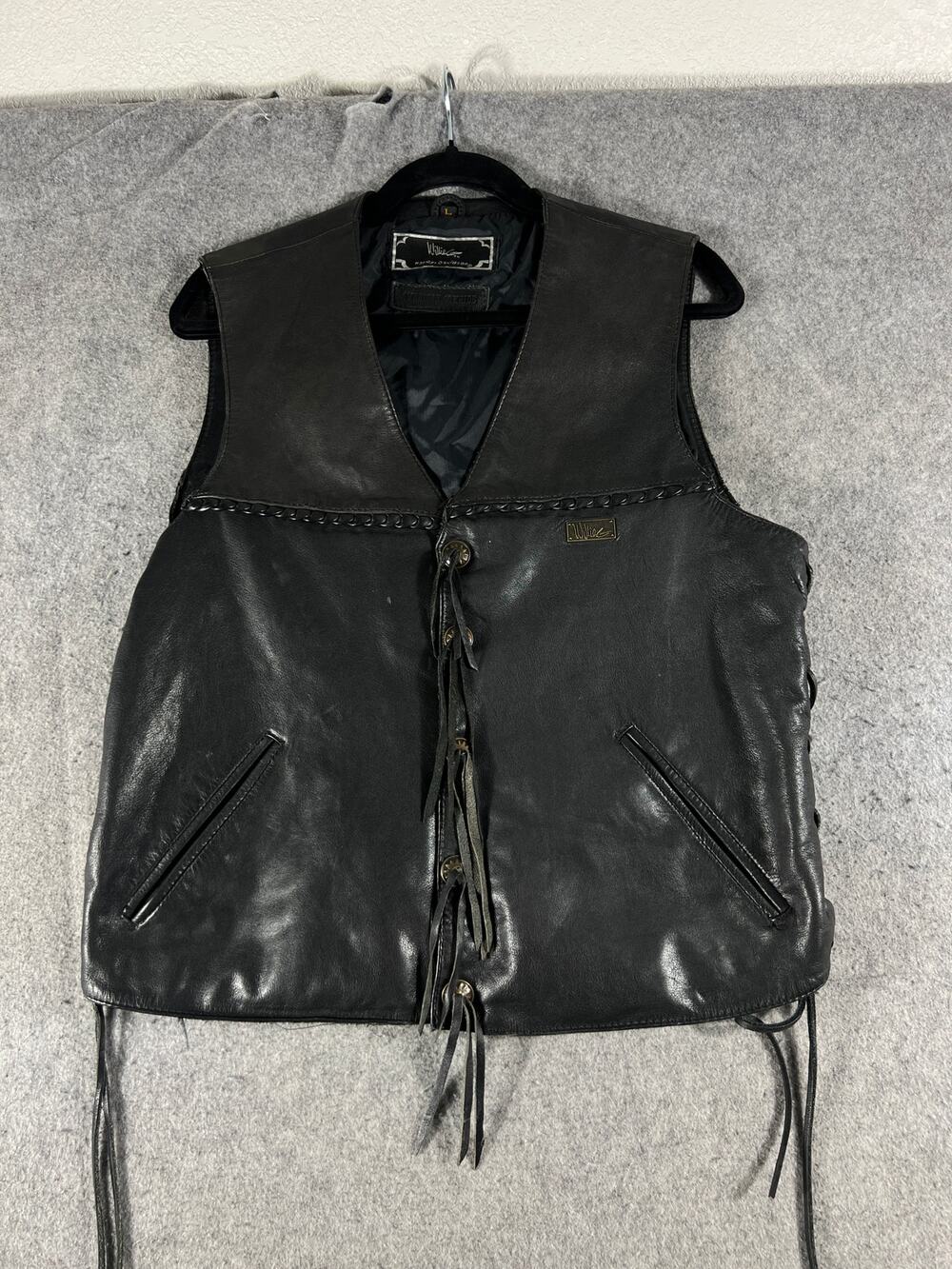 VINTAGE 90s Harley Davidson Willie G Leather Vest Mens Large Black Lace Up Biker